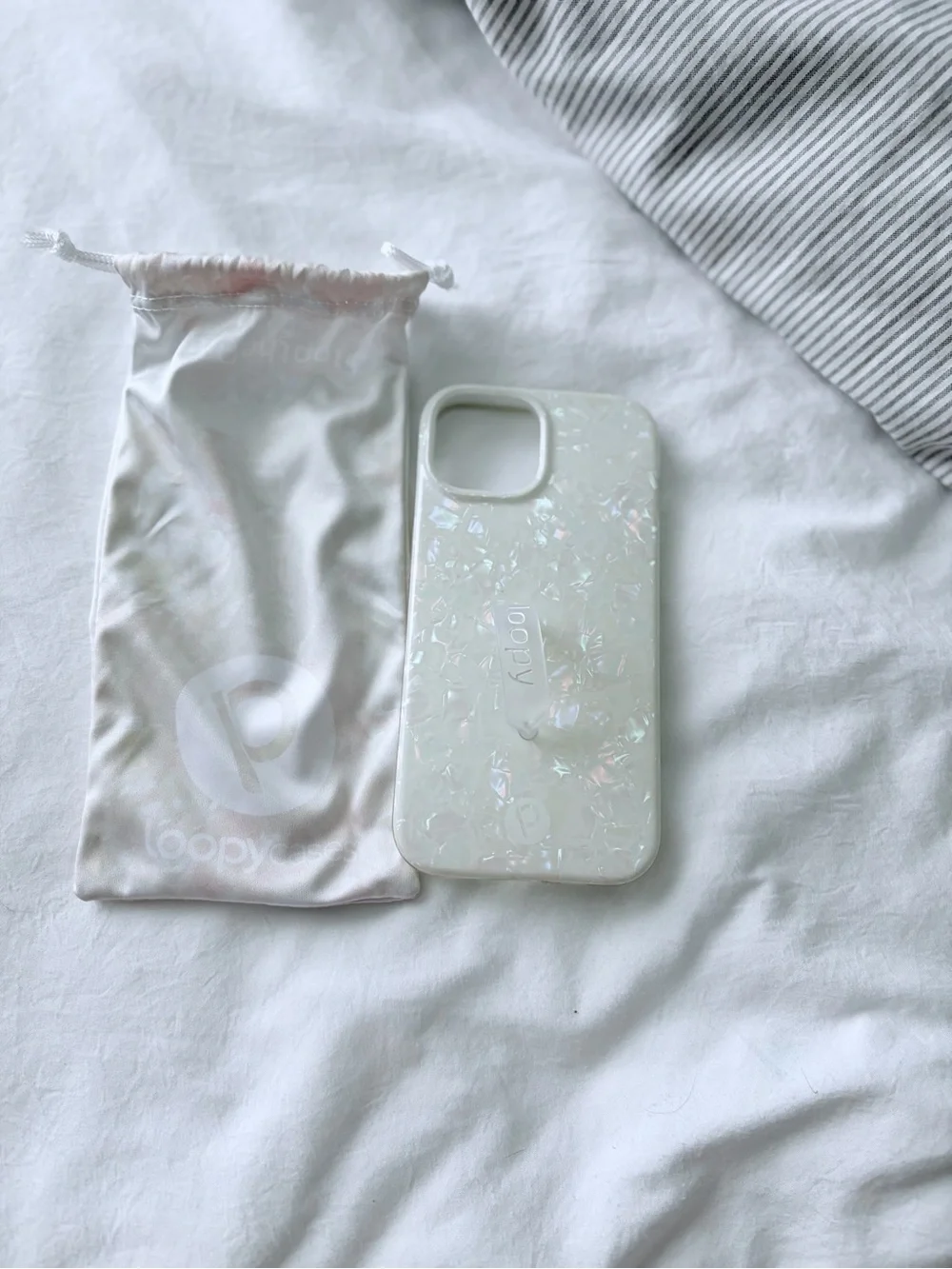 White Opal Shell Phone Case with Loop Grip by
